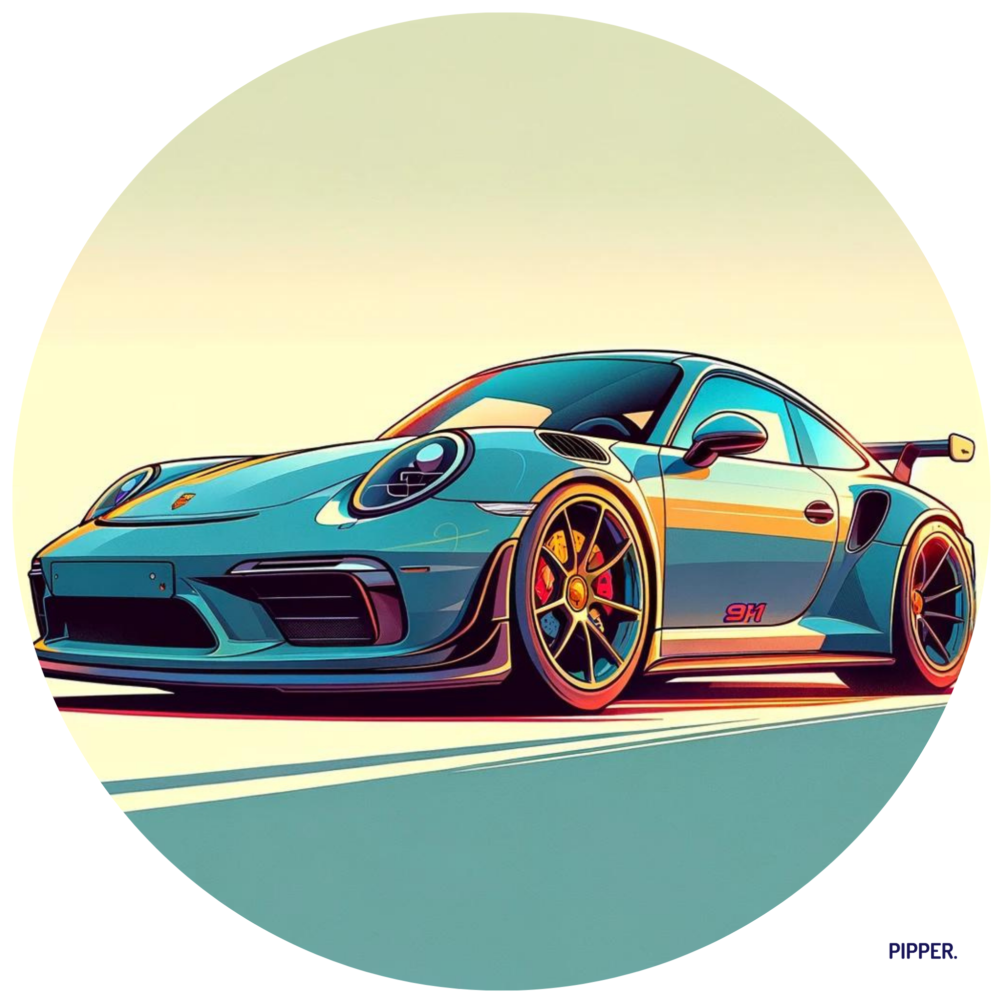 Kruhová samolepka na zeď Porsche 911